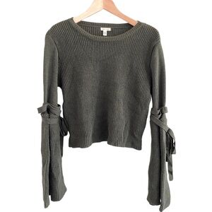 SILENCE + Noise Urban outfitters Olive green bell sleeve cropped crew sweater
